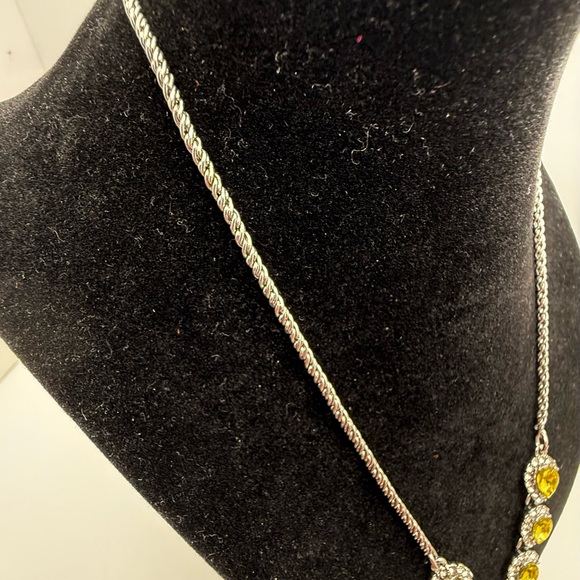Charter Club Necklace Silver Tone w/ Yellow Glass & Clear Rhinestones NWOT - Picture 4 of 5